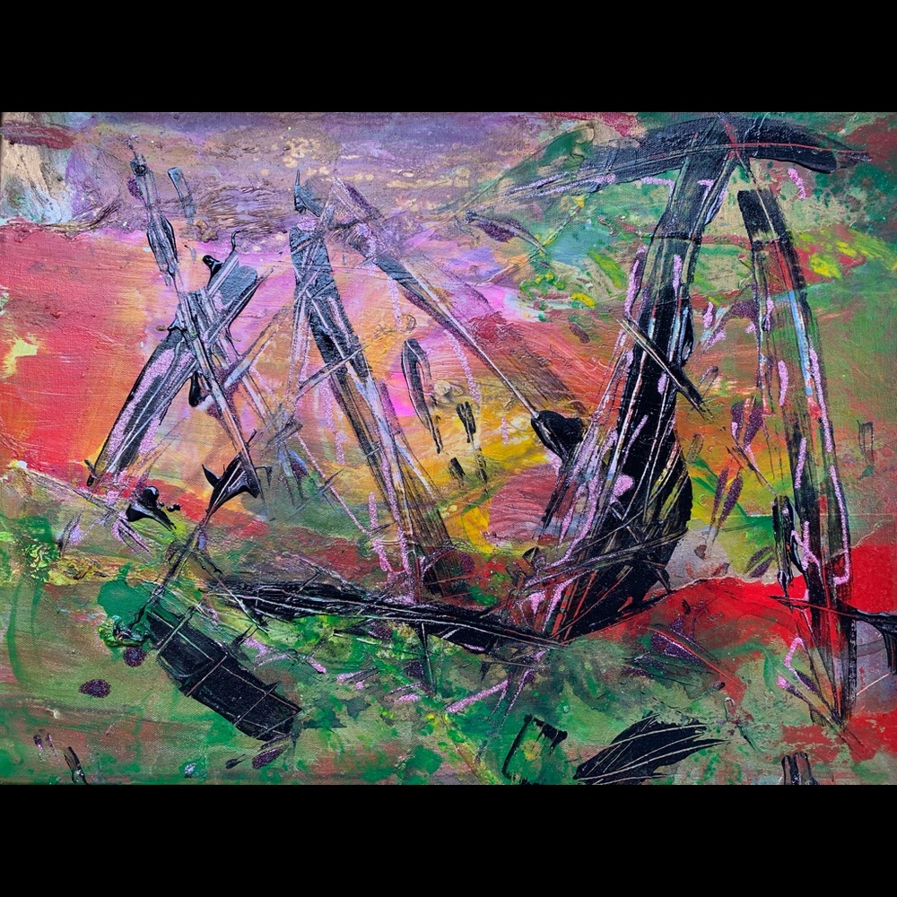 “Japanese Garden,” original mixed media on canvas.